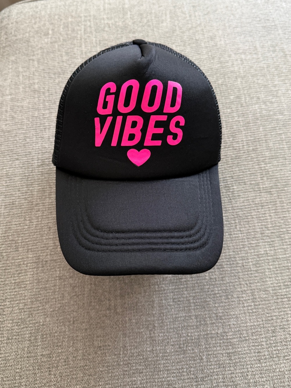 Good Vibes Black Customize Hat with Pink Text